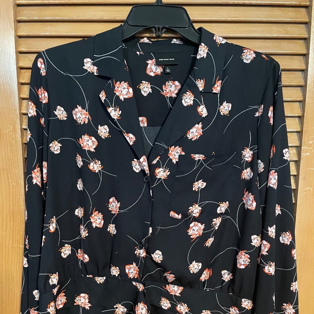 Who What Wear Clothing Line Floral Crop Dress Shirt Size: L
